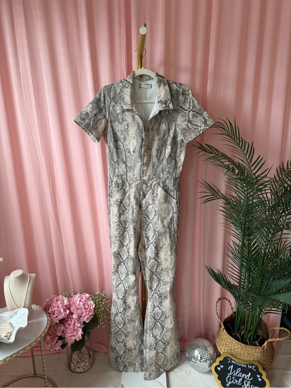 Free People We The Free Jayde Flare Jumpsuit Snake Fade Neutral Size Large